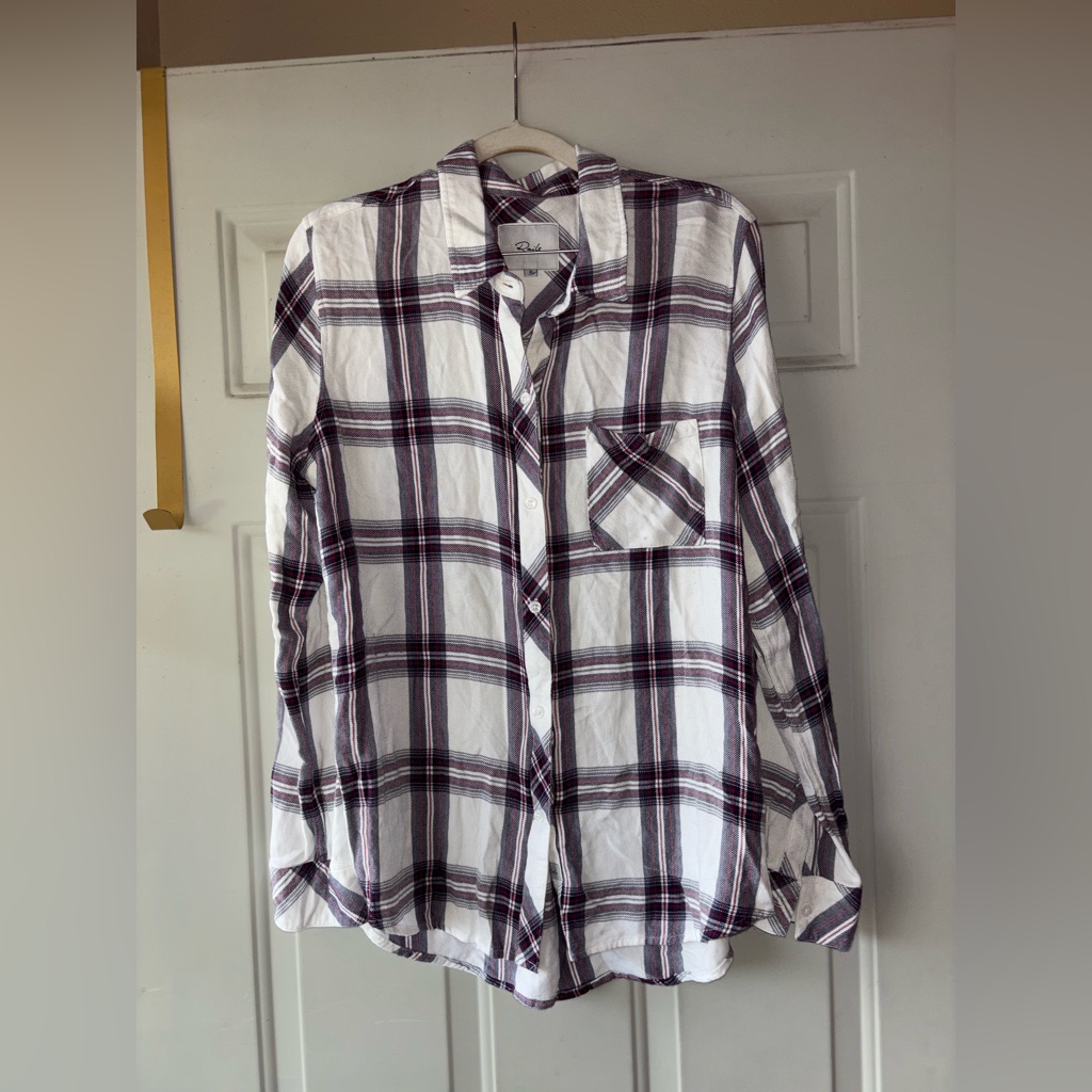 Rails White/Navy/Red Plaid Button-Front Shirt Size L